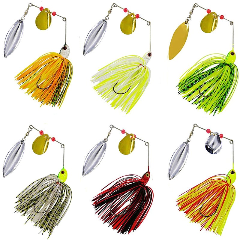 Shaddock Fishing Bass Fishing Spinner Bait Kits - Hard Metal Spinnerbait Jigs Multicolor Buzzbait Swimbaits Silicon Skirt Swim Jigs for Trout Pike Salmon Walleye Freshwater Saltwater (6pcs) - Image 1